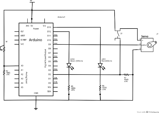 Circuit Diagram of the Flex Sensor and Servo Arrangement