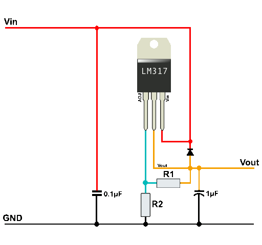 LM317 Variable Voltage Regulator Circuit Diagram
